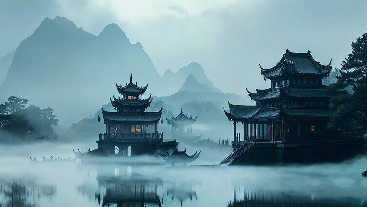 水墨中国风山水-云雾缭绕美景