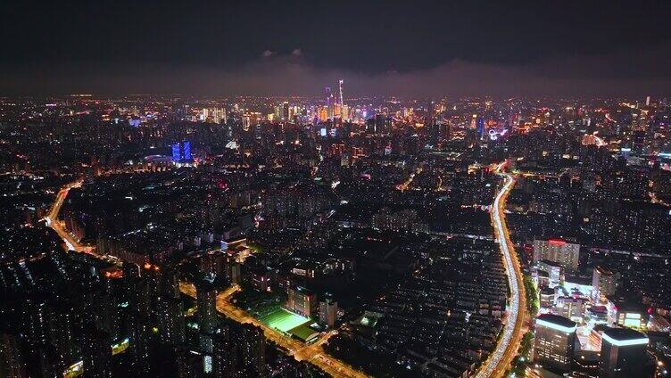 航拍上海摩天大楼陆家嘴城市夜景内透