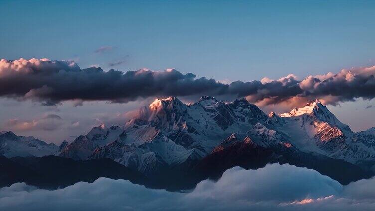 日出雪山山峰山脉云海唯美雪景风景风光ai