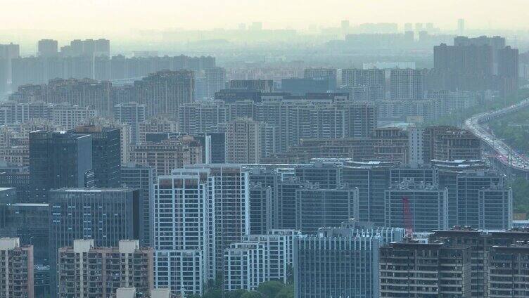 杭州市拱墅区市区高楼大厦车流航拍城市风景