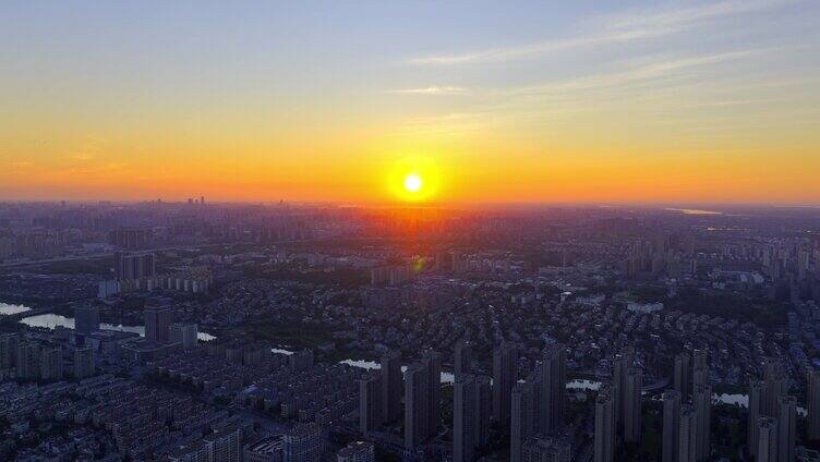 城市日出夕阳朝阳城市写意风光唯美