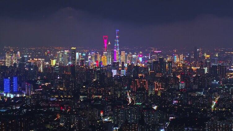 航拍上海摩天大楼陆家嘴城市夜景内透