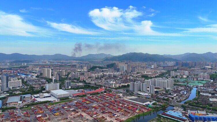 航拍浙江宁波北仑城市空境头 航拍宁波