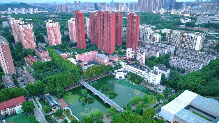 湖北武汉洪山区夜晚夜景航拍车流交通高楼大