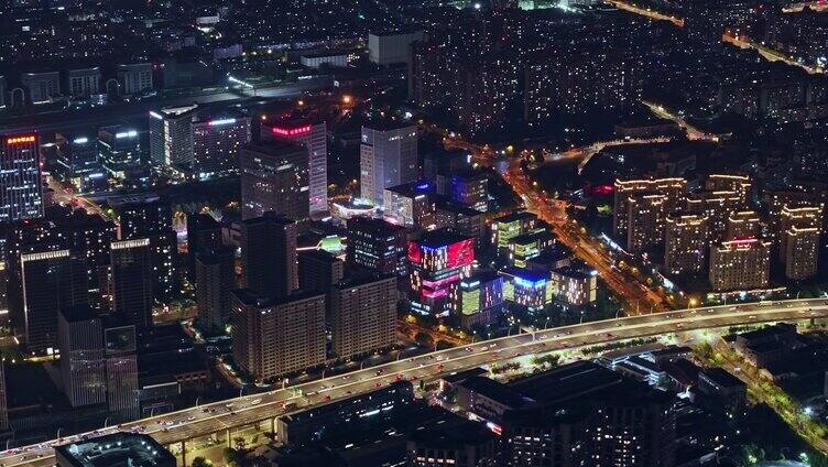 航拍上海摩天大楼陆家嘴城市夜景内透