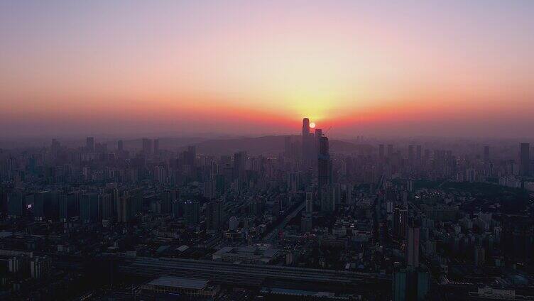 长沙日落城市风光航拍