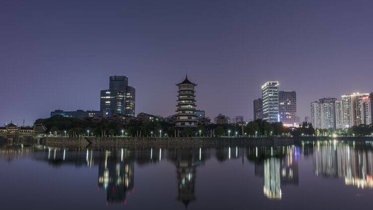 长沙烈士公园城市建筑风光日转夜延时摄影