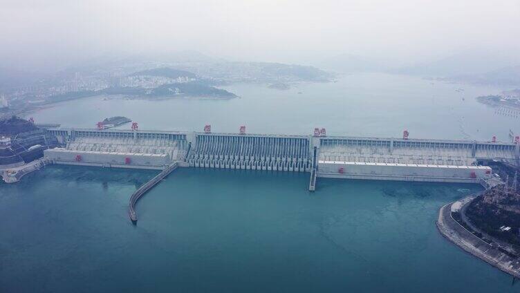 长江三峡大坝水电站航拍