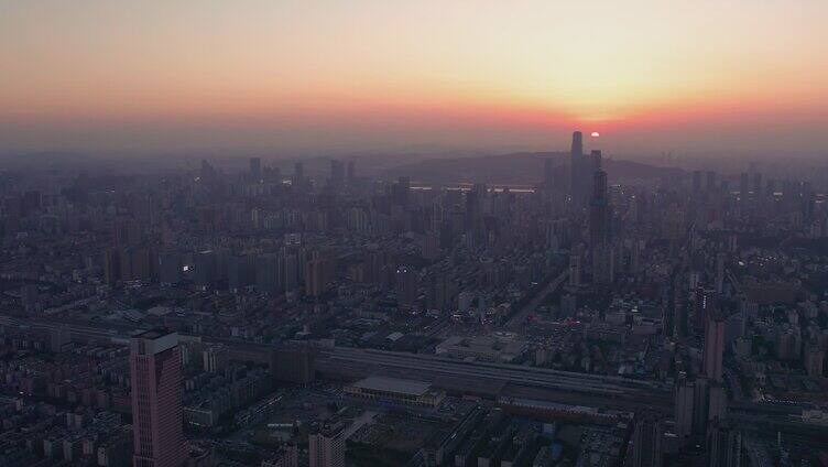 长沙日落城市风光航拍