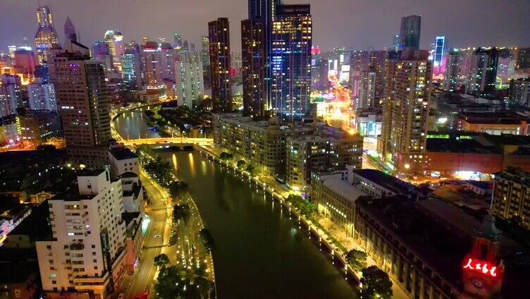 上海外滩乍浦路桥苏州河陆家嘴夜晚夜景视频