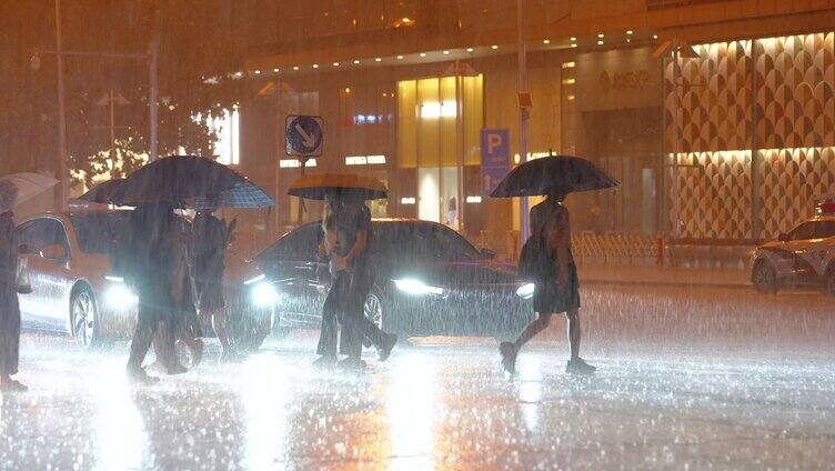 城市雨夜人文唯美夜景