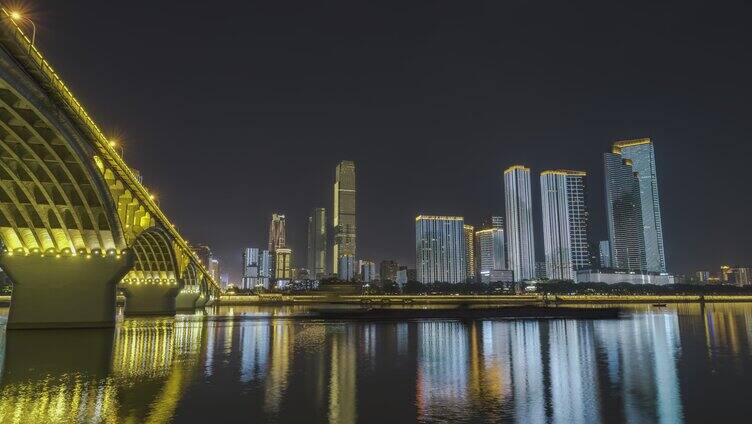 长沙橘子洲大桥城市建筑风光日转夜延时摄影