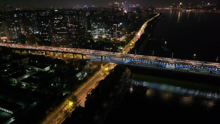 杭州城市地标风景夜晚夜景航拍风光美景浙江