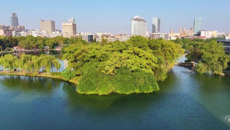 江西南昌八一公园航拍百花洲城市地标风景风