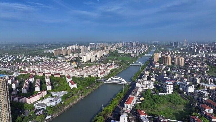 航拍嘉兴市海盐县全景