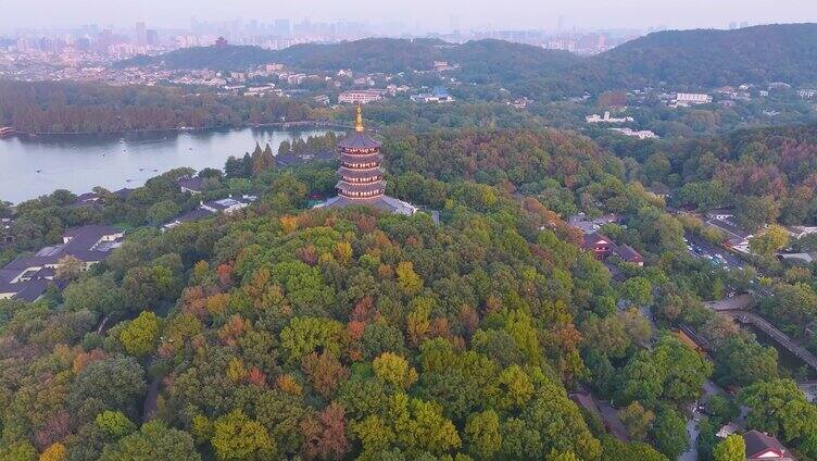 唯美杭州西湖雷峰塔景区大自然风光航拍杭州