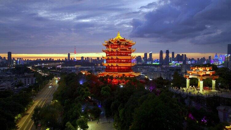 武汉武昌黄鹤楼傍晚夜景黄鹤楼公园【组镜】