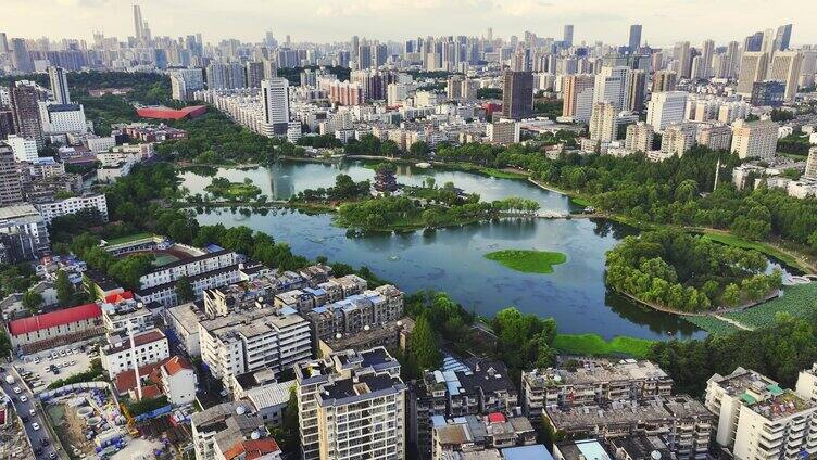 武汉武昌区紫阳公园紫阳湖航拍大景