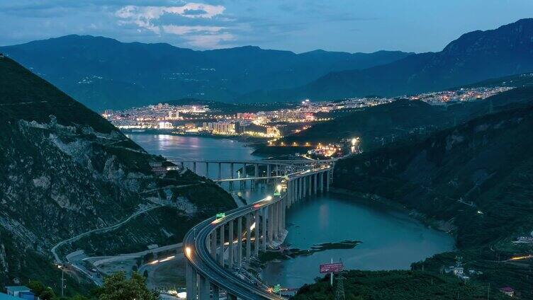 汉源夜景雅西高速风光车轨灯光夜景延时