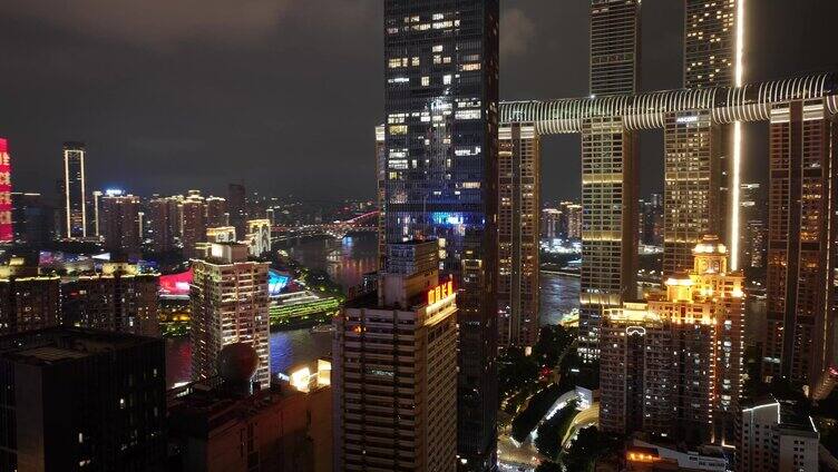 重庆朝天门中心渝中区航拍延时夜景城市风景