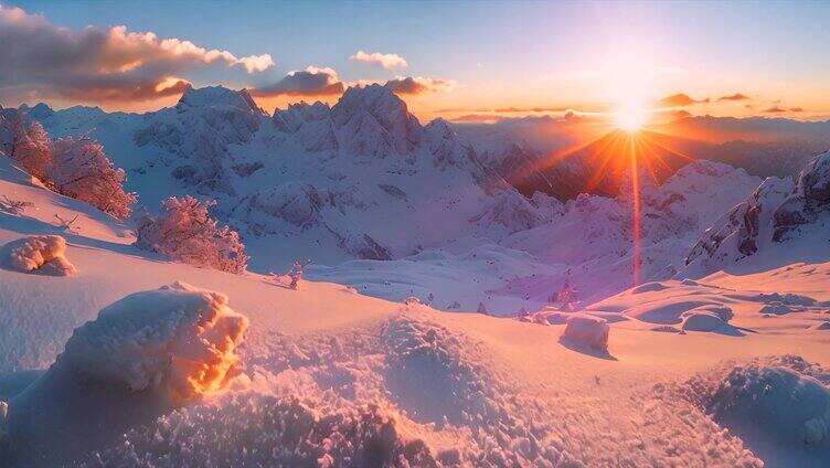 日照金山雪山雪景唯美风景风光美景ai素材