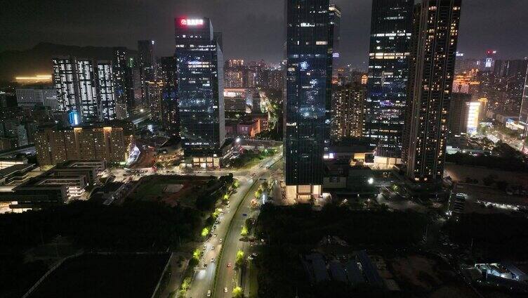 深圳夜晚马路车流夜景航拍高楼大厦摩天大楼