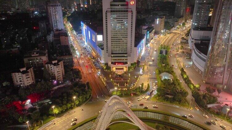 湖北武汉光谷国际广场航拍夜晚夜景车流交通