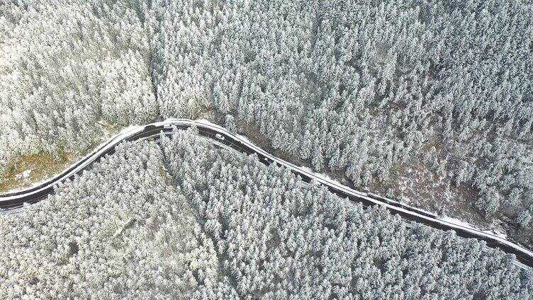 4k车辆在山区雪景公路上行驶