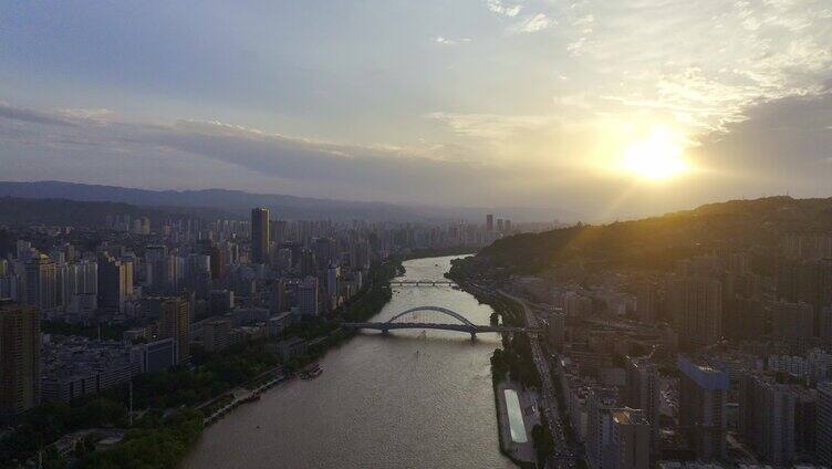 兰州城关区黄河两岸城市地标航拍【组镜】