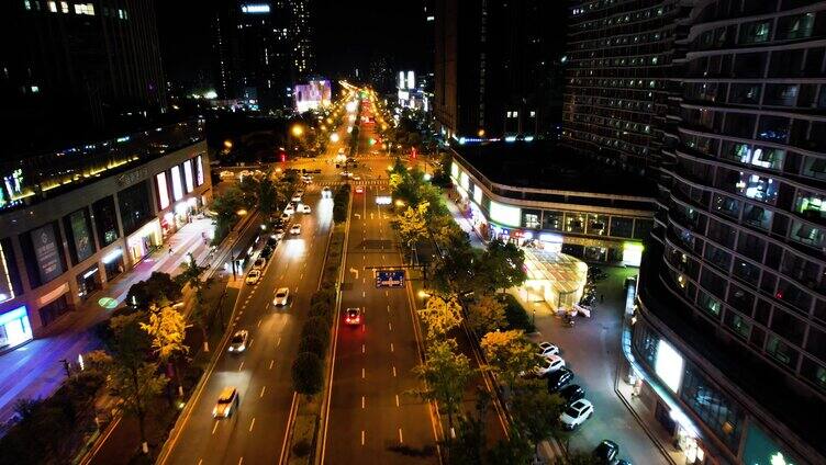 城市马路车辆车流夜景航拍