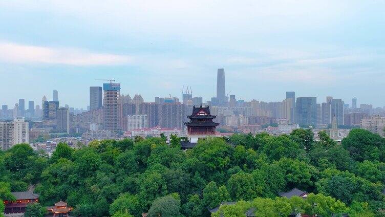 武汉黄鹤楼航拍湖北武昌区地标建筑城市风景