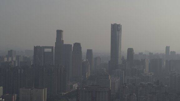 晨雾城市航拍地标建筑高楼大厦