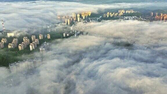 高清云海日出航拍穿云城市建筑云端
