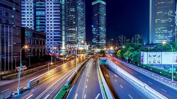 时间流逝上海夜晚的城市交通