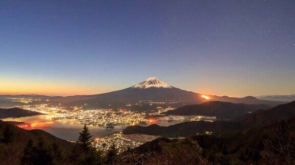 日本富士山的日出延时摄影