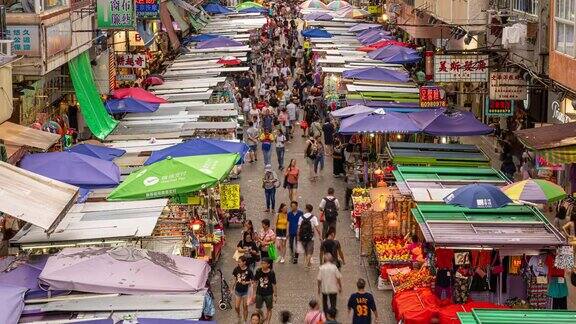 4KTimeLapse俯视图香港孟角地区传统市场场景