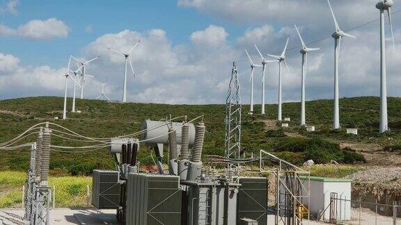 可再生绿色能源变电站和风力发电机