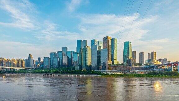 重庆城市建筑、河流和天空云景的延时拍摄