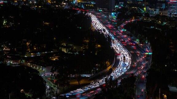 好莱坞高速公路在洛杉矶加利福尼亚夜时光流逝