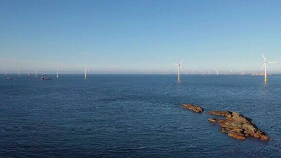 海上风力发电厂的鸟瞰图