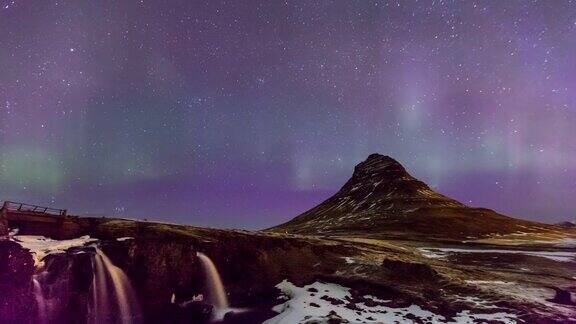 4K延时:冰岛Kirkjufell的北极光