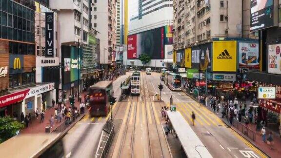 4K时光流逝香港铜锣湾行人过人行横道的人群
