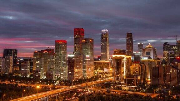 MSHAPAN北京CBD地区黎明黑夜到白天的过渡鸟瞰图