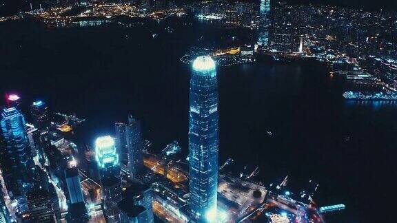 航拍香港夜晚的画面