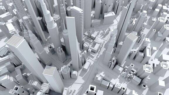 现代化的城市摩天大楼办公楼和住宅区三维渲染鸟瞰图