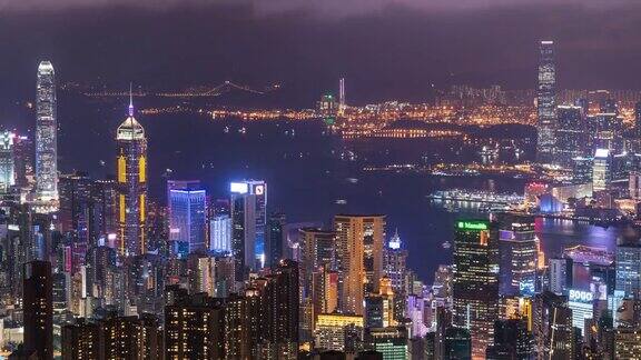 延时:傍晚空中的香港
