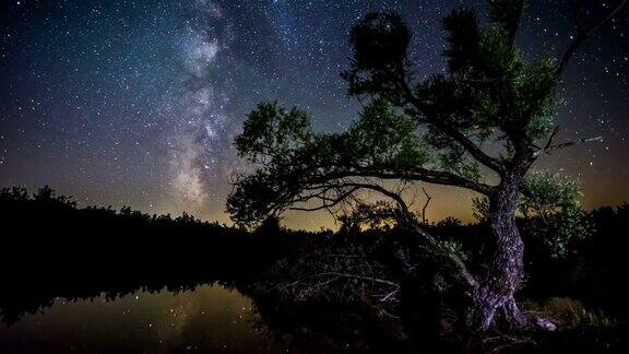 4K时间流逝-银河树湖的倒影