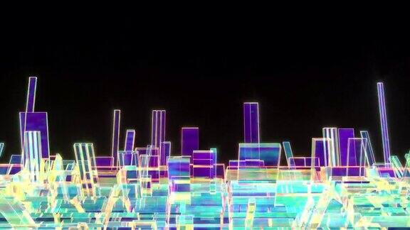 现代抽象霓虹灯城市80年代复古介绍可以循环无缝4k