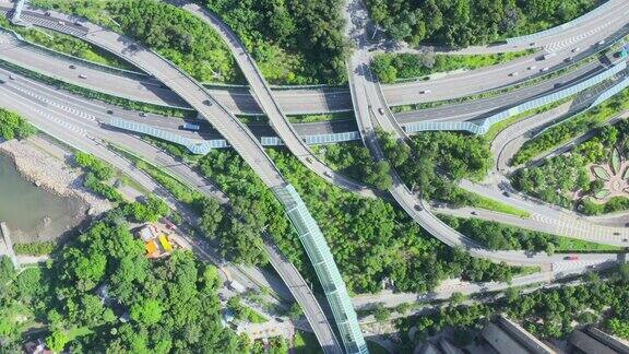 香港大埔区吐露港公路清晨城市高架桥交通情况