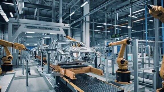 机械臂装配线制造高科技绿色能源电动汽车